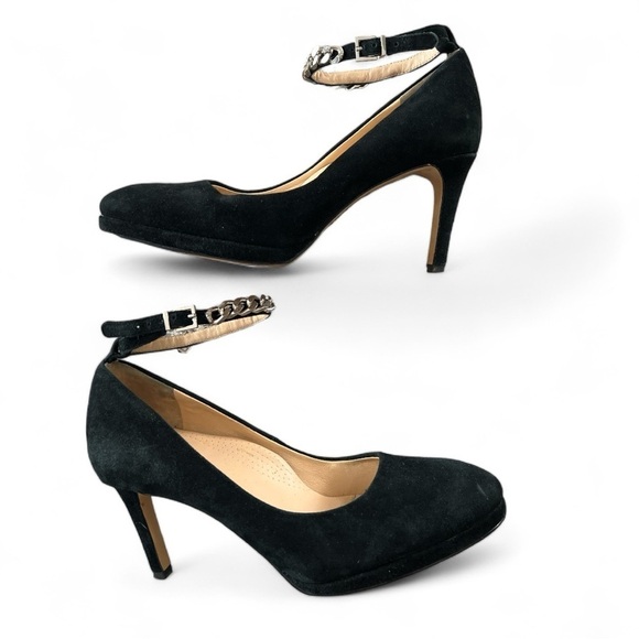 UKIES Nanogel Technology Black Soft Velvet Leather Heels W Silver Chain Size 8 - Picture 14 of 16